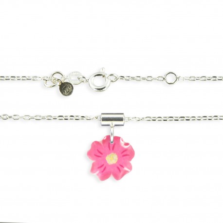 Pendentif et chaîne fine fleur framboise Ribambelle bijoux enfants fille