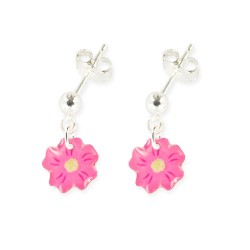 Boucles d'oreilles pendantes fleur framboise