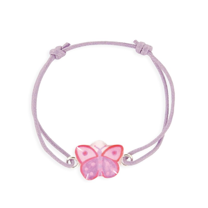 Bracelet d'identité enfant personnalisé - Papillon rose fluo
