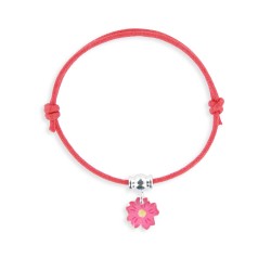 Bracelet lacet breloque fleur framboise