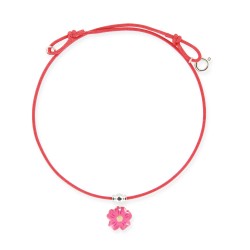 Collier lacet fleur framboise