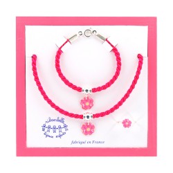 Coffret cordelière fleur framboise