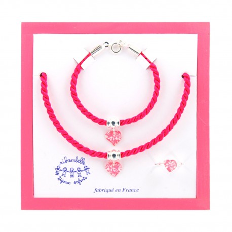 ensemble cordelière coeur framboise Ribambelle bijoux enfants fille