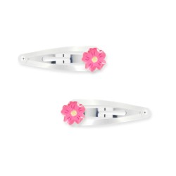 Barrettes clic-clac 4cm fleur framboise