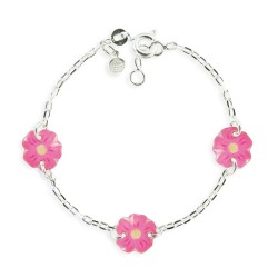 Bracelet 3 motifs fleur framboise